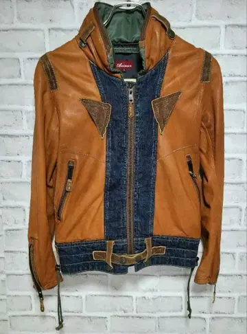 AVIREX 아비렉스 가죽 자켓 천연 가죽 데님 절개 가죽