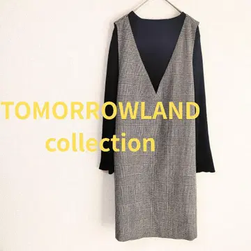 투모로우랜드 체크 하운드투스 V넥 튜닉 점프 스커트 울