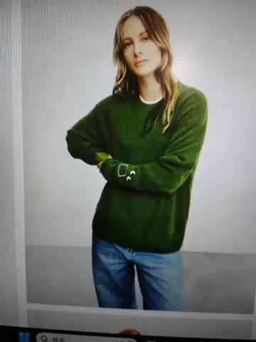 유니클로 아냐 프리미엄 램 크루넥 스웨터 그린 3XL