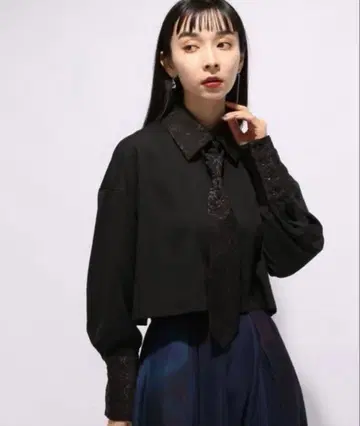 HARE 넥타이 숏 셔츠 블랙 자카드 모드