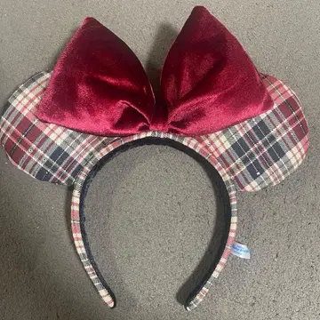 디즈니 머리띠 체크 빨간색 미니