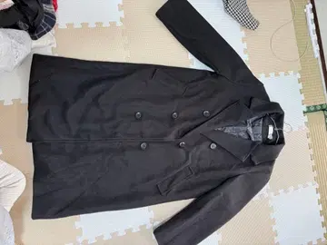 블랙 더블 브레스트 롱 코트