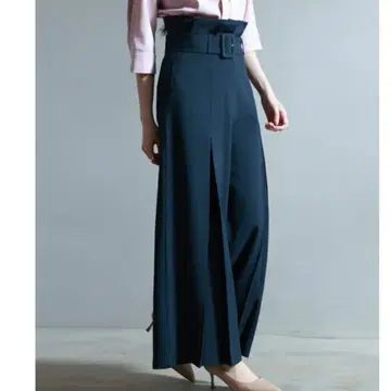 [인기] 세존드파피용 벨트 하이웨스트 와이드 팬츠 (네이비)