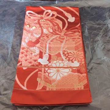 [ 새상품급 ] 순수 실크 후쿠로 오비 타마테바코 꽃무늬 주홍색