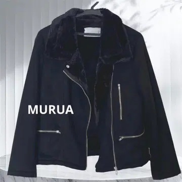 [새상품급] MURUA 블랙 인조 모피 라이더 무스탕 자켓