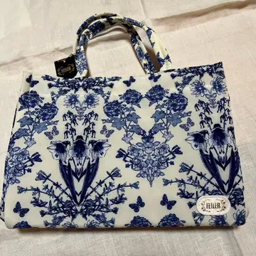 [ 미사용 ] FEILER 꽃무늬 토트백 화이트/블루
