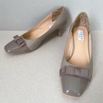 히미코 펌프스 리본 천연 가죽 경량 스퀘어토 베이지 23.5cm