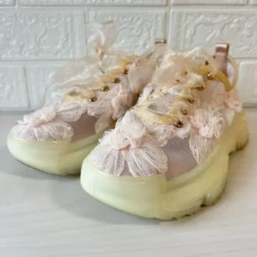 란다 시어 플라워 스니커즈 레이스업 통굽 핑크 M