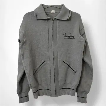 니트 지퍼 블루종 니트 지퍼 자수 로고 그레이