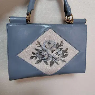 Fint 스카이블루 꽃무늬 자수 핸드백