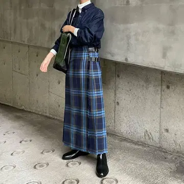 O'NEIL OF DUBLIN 더블 벨트 퀼트 스커트 체크 울