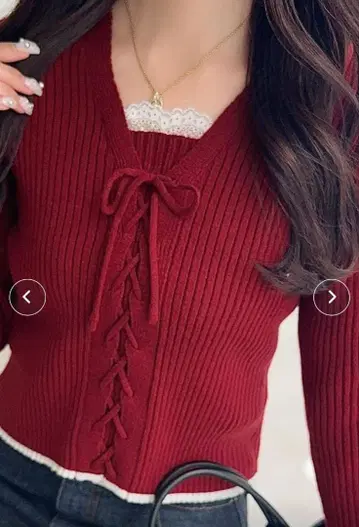 [ mily bilet ] 레이스업 리본 디자인 리브 니트 풀오버