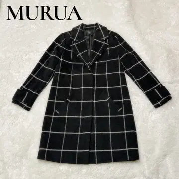 MURUA 무루아 블랙 체크 롱 체스터 코트 S