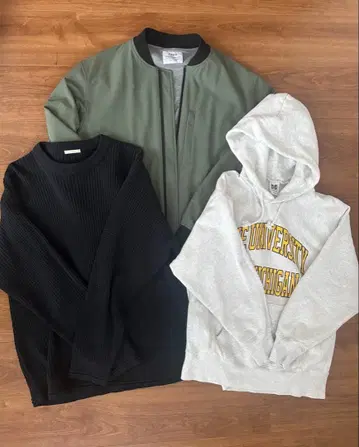 coen 자켓, GU 후드티, GU 스웨터