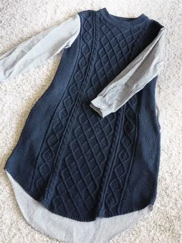 케이블 니트 x 셔츠 원피스 M