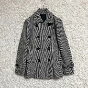 헤링본 무늬 P 코트 (S) 울 혼방 더블 버튼 숏 기장