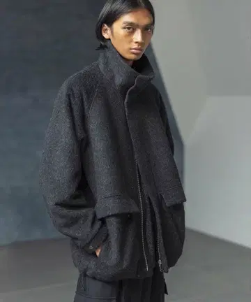 [ monkey time ] 멜란지 샤기 스탠드 카라 자켓