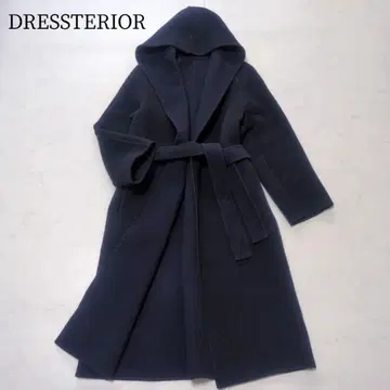 DRESSTERIOR 후드 부착 울 리버 코트 벨트 루즈핏 네이비