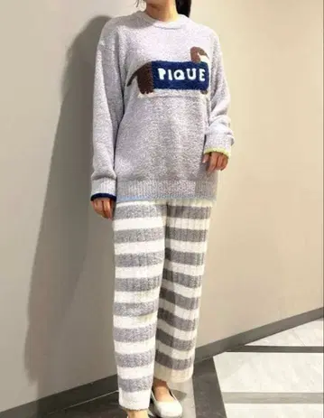 베비모코 닥스훈트 자카드 풀오버 & 베비모코 리브 보더 롱 팬츠