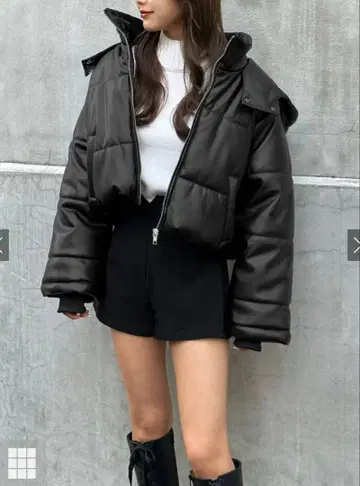 GRL 후드 부착 가죽 충전솜 블루종