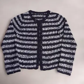 [ ANAYI ] 블랙 화이트 스트라이프 가디건