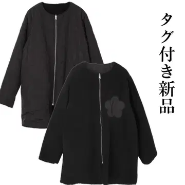 MARY QUANT 리버서블 퀼트 보아 블루종 코트 노카라