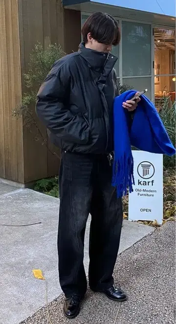 nugu 하이넥 가죽 스타일 패딩 점퍼