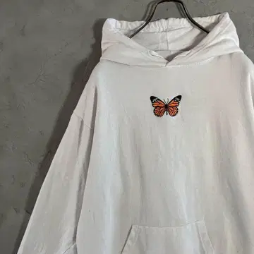 빈티지 후드티 풀오버 나비 자수 심플 화이트 M IW10