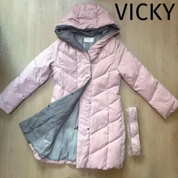 VICKY 다운 코트 롱 후드 부착 핑크
