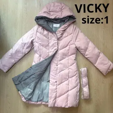 VICKY 다운 코트 롱 후드 부착 핑크