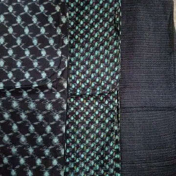 체크 무늬 기모노 3점 세트 목화 리메이크 소재 빈티지 원단