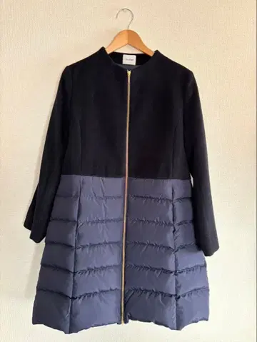 울 노카라 코트 롱다운 네이비