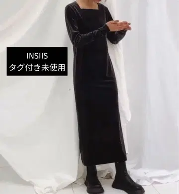 [ INSIIS ] 스퀘어 넥 벨로아 원피스 블랙 인시스