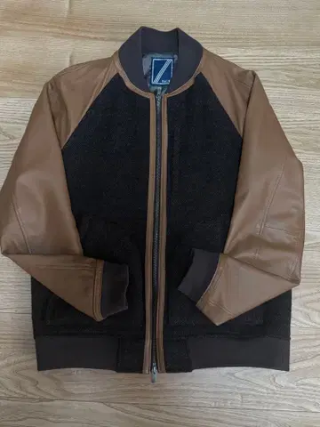 HALB 가죽 울 절개 블루종 브라운 일본제 더블 지퍼