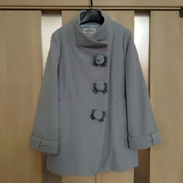 갤러리 비스콘티 울 코트 퍼 부착 리본 장식 새상품급