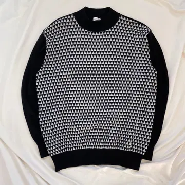 니트 스웨터 모크넥 기하학 패턴 하운드투스 블랙 화이트 남성용
