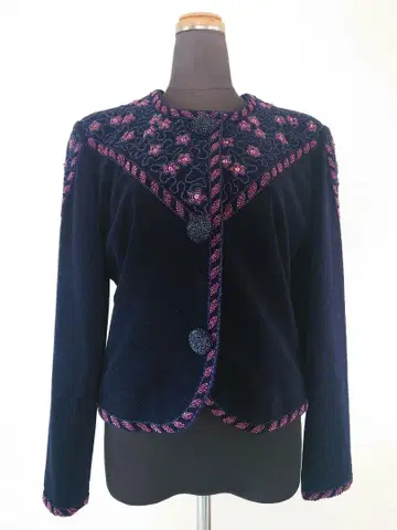 올드 마담 조콘다 네이비 자수 숏 기장 자켓