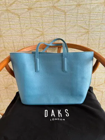 [ 중고품 ] DAKS 가죽 토트백 터콰이즈 블루