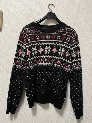 랏츠 눈꽃 패턴 울 니트 스웨터 /M 블랙 노르딕 무늬 스트레치