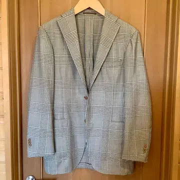링 재킷 브라운 계열 체크 테일러드 자켓