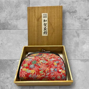 새상품 카가 유젠 꽃무늬 단풍 일본 의류용 가마구치 지갑 나무 상자 포함