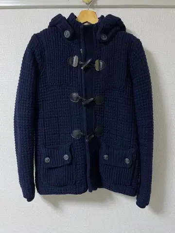 Bark 후드 부착 더플 코트 네이비