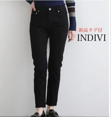 [택 포함 새상품] INDIVI 인디비 허리밴딩 테이퍼드 데님 XL