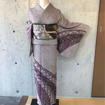 순수 실크 시보리 호몬기 이중 기모노 은채