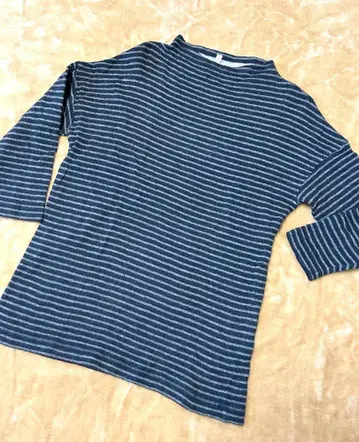 프릿 울면 접착 보더 풀오버 네이비 x 그레이