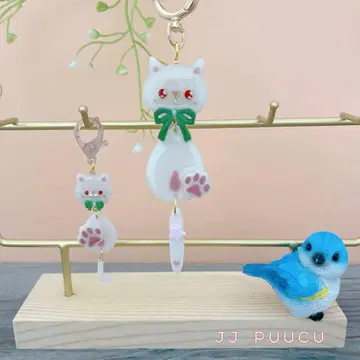 레진 쿄로 화이트 고양이 별 키링 & 프티 화이트 고양이 스트랩