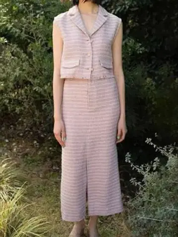 [미사용 택 포함] SNIDEL 트위드 롱 스커트 + 베스트 셋업