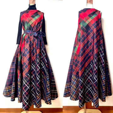 오시마 명주 패치워크 플레어 원피스 기모노 리메이크