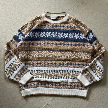 90s USA제 페어아일 패턴 아크릴 니트 크롭 기장