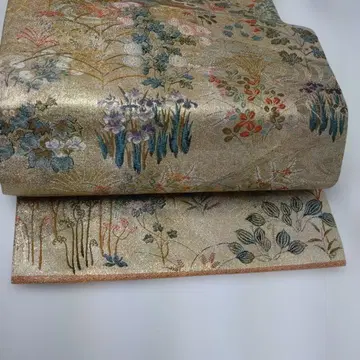 골드 컬러 꽃무늬 전통 후쿠로 오비